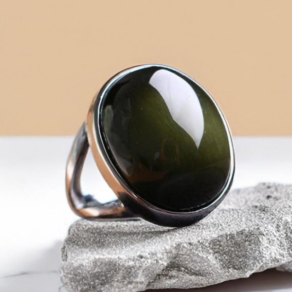 Bague Ajustable "Guérison de L'Âme" en Obsidienne Œil Céleste & Argent