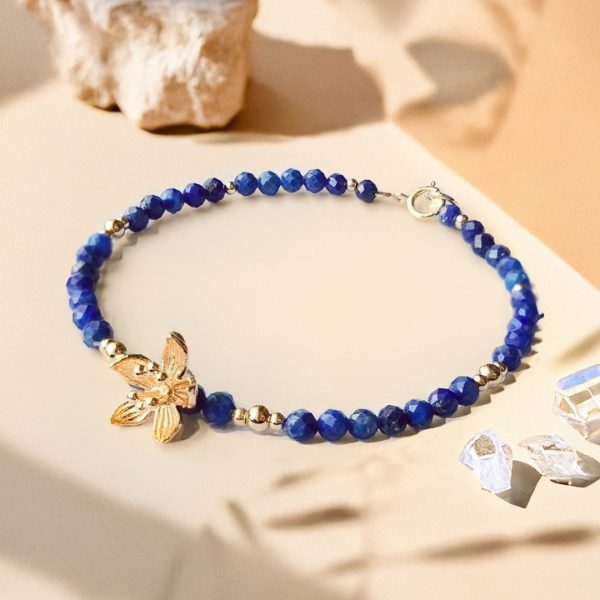 Bracelet "Bleu Sacré" en Lapis Lazuli & Fleur Dorée