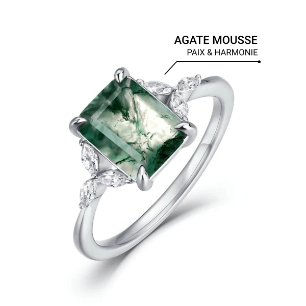 Bague "Équilibre Verdoyant" en Agate Mousse et Argent – Image 4