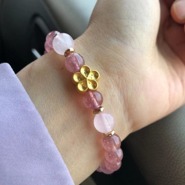 Bracelet "Fleur de Tendresse" en Quartz Rose & Quartz Fraise – Image 2