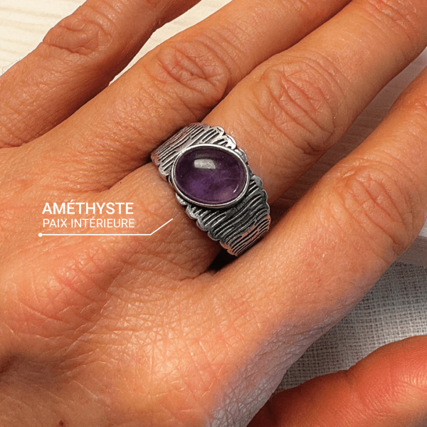 Bague Ajustable "Shanti" en Améthyste & Argent – Image 2