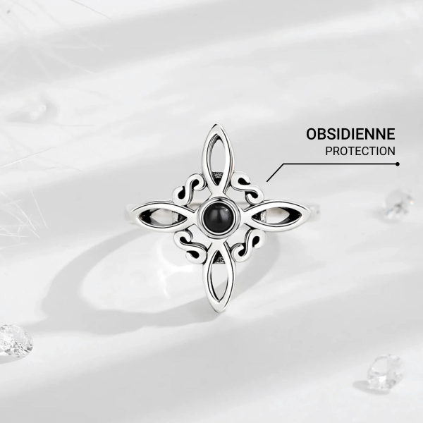 Bague Ajustable "Énergie Mystique" en Noeud de Sorcière & Obsidienne – Image 3