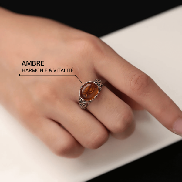 Bague Ajustable "Éclat Solaire" en Ambre & Argent – Image 2