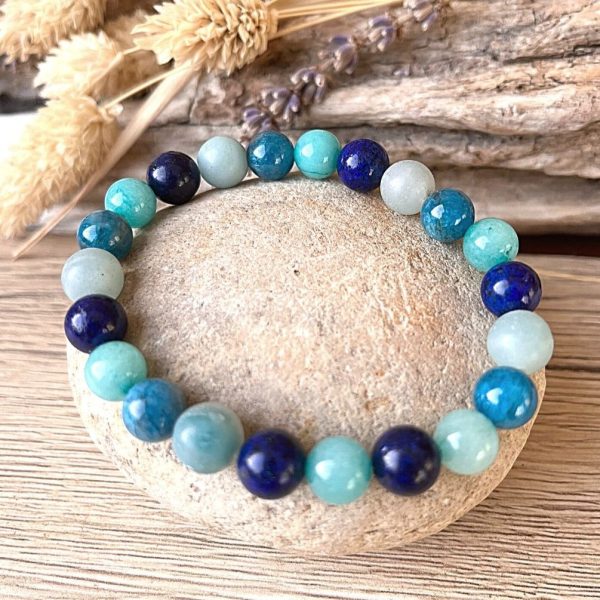 Bracelet "Océan" en Amazonite, Lapis Lazuli, Aigue-Marine & Apatite