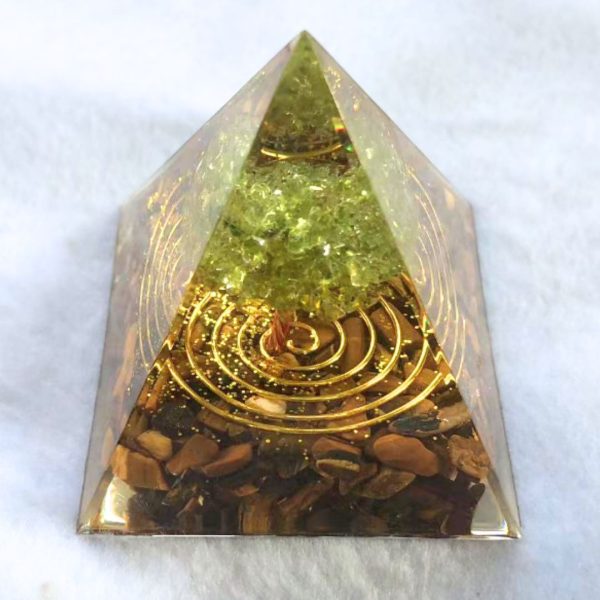 Orgonite "Surya - Arbre du Bonheur" en Oeil de Tigre & Péridot – Image 2