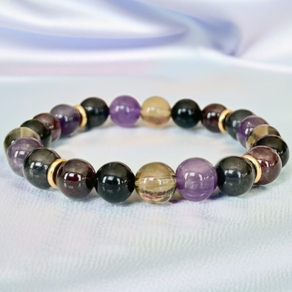 Bracelet "Harmonie & Protection" en Shungite, Quartz Fumé, Améthyste & Grenat