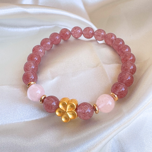 Bracelet "Fleur de Tendresse" en Quartz Rose & Quartz Fraise