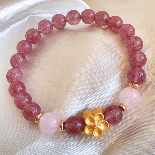 Bracelet "Fleur de Tendresse" en Quartz Rose & Quartz Fraise – Image 3