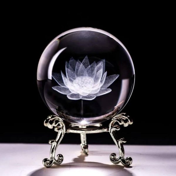 Boule de Cristal Fleur de Lotus avec Support