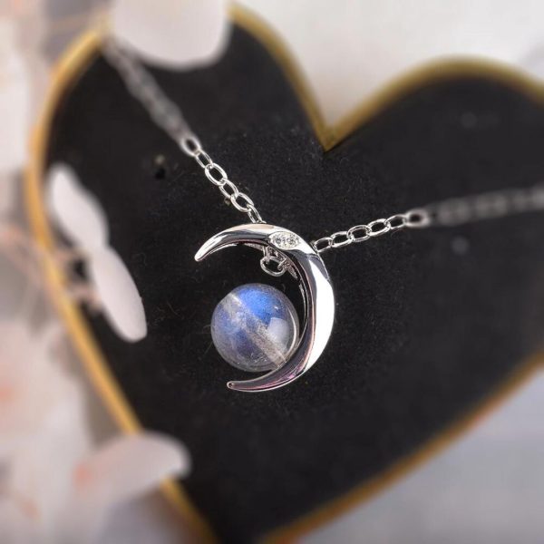 Pendentif "Lune Enchantée" en Labradorite & Argent