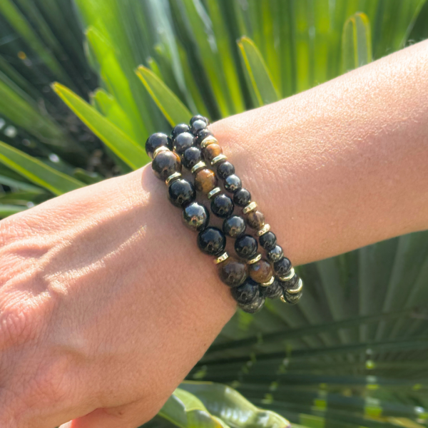 Bracelet "Confiance & Protection" en Oeil de Tigre, Hématite & Onyx – Image 2