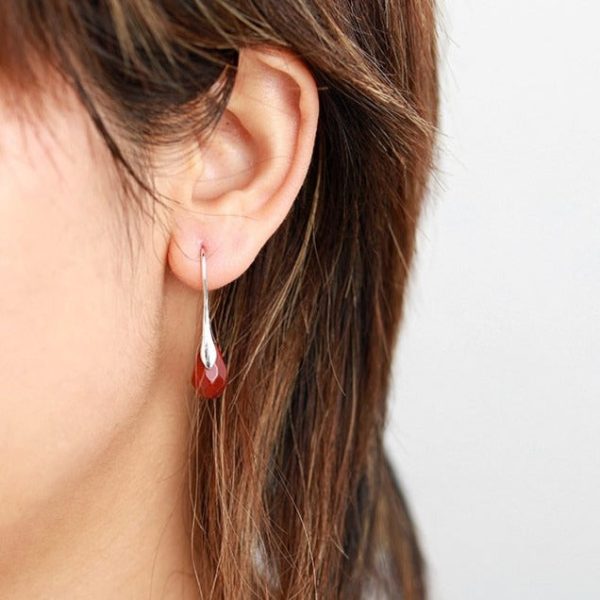 Boucles d’Oreilles Pendantes en Jaspe Rouge – Image 2