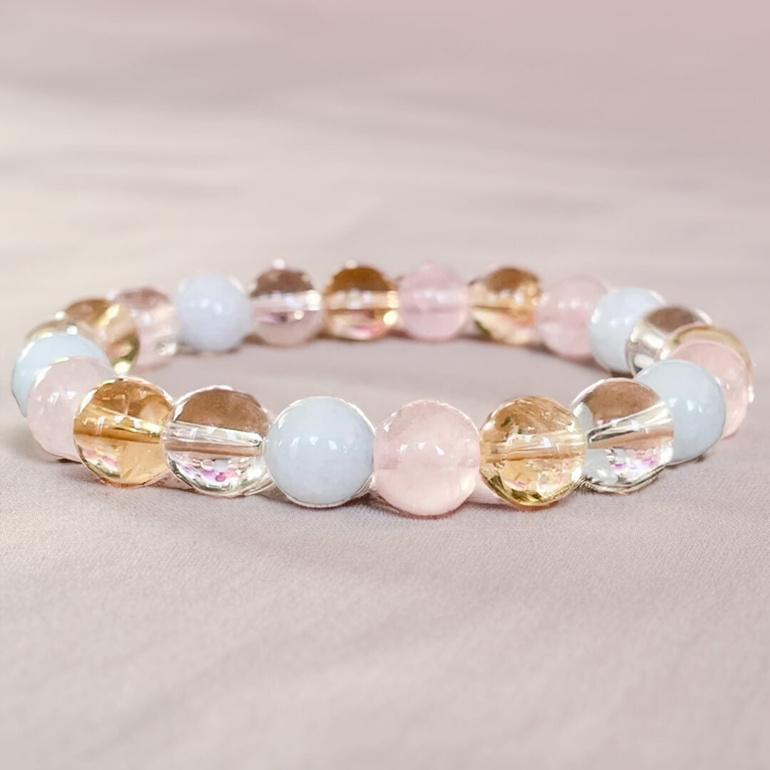 Bracelet "Existence" en Aigue-Marine, Quartz Rose, Citrine & Quartz