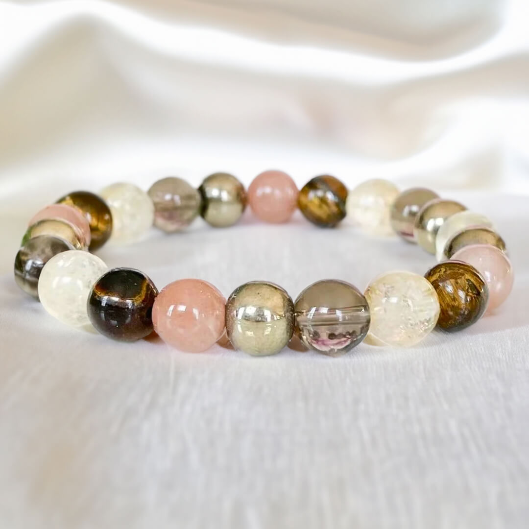 Bracelet "Énergie Solaire" en Quartz Fumé, Oeil de Tigre & Quartz Rutile Doré