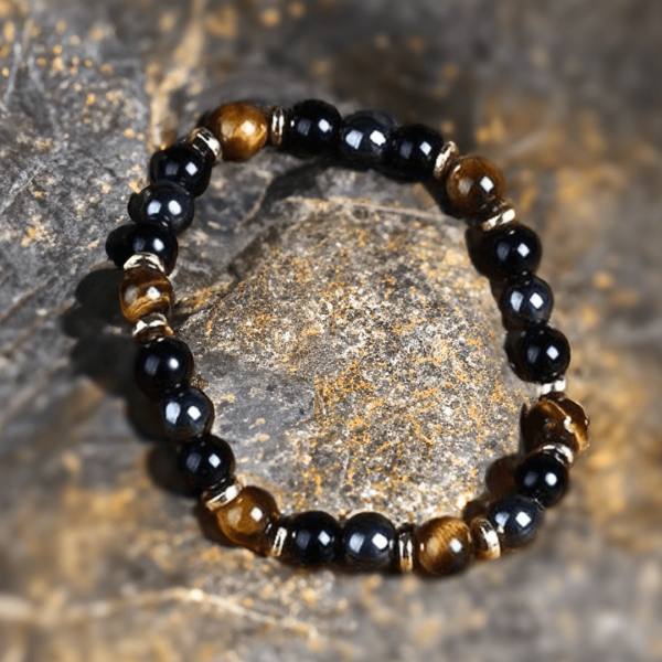 Bracelet "Confiance & Protection" en Oeil de Tigre, Hématite & Onyx