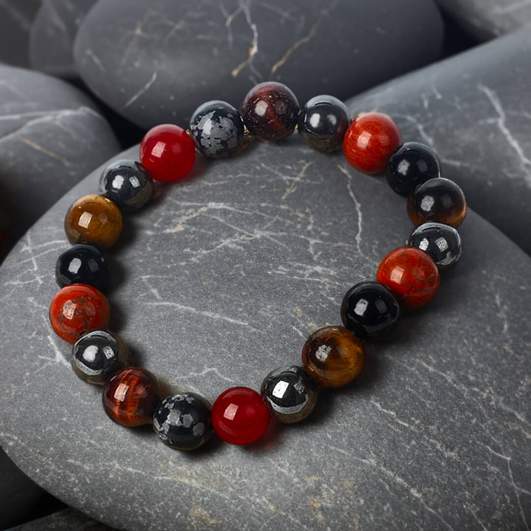 Bracelet "Ancrage & Protection" en Tourmaline, Jaspe Rouge, Hématite & Oeil de Tigre