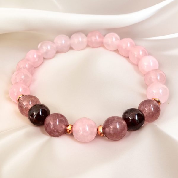 Bracelet "Amour Infini" en Quartz Rose, Grenat & Quartz Fraise