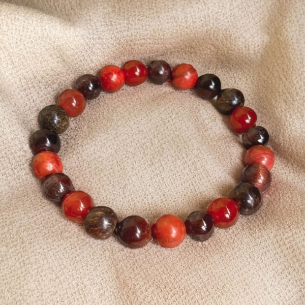 Bracelet "Chakra Racine" en Bronzite, Grenat, Jaspe & Agate Rouge