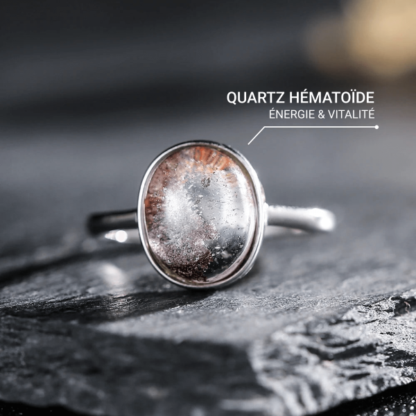 Bague Ajustable "Hestia" en Quartz Hématoïde & Argent – Image 3