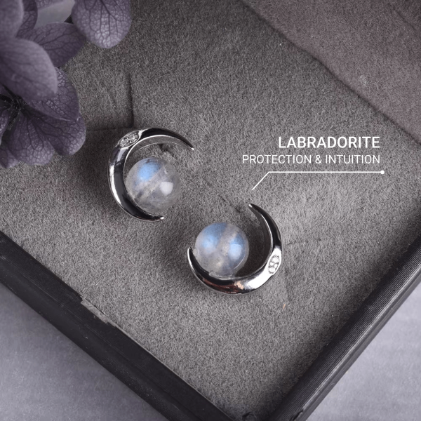 Boucles d'Oreilles "Lunes Mystiques" en Labradorite & Argent – Image 2