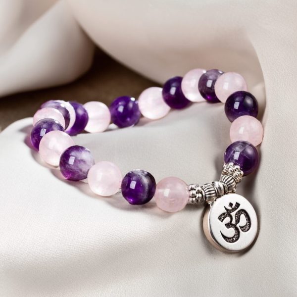 Bracelet "Amour & Spiritualité" en Améthyste & Quartz Rose