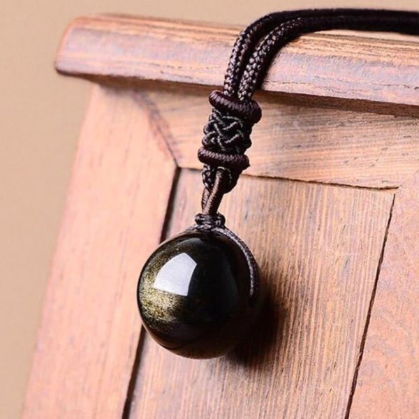 Pendentif "Sphère" en Obsidienne Dorée