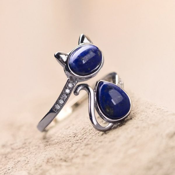 Bague Ajustable "Chat" en Lapis Lazuli