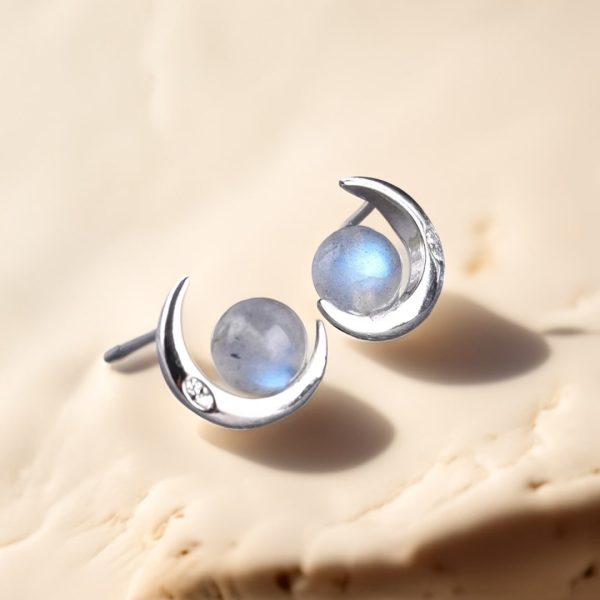 Boucles d'Oreilles "Lunes Mystiques" en Labradorite & Argent