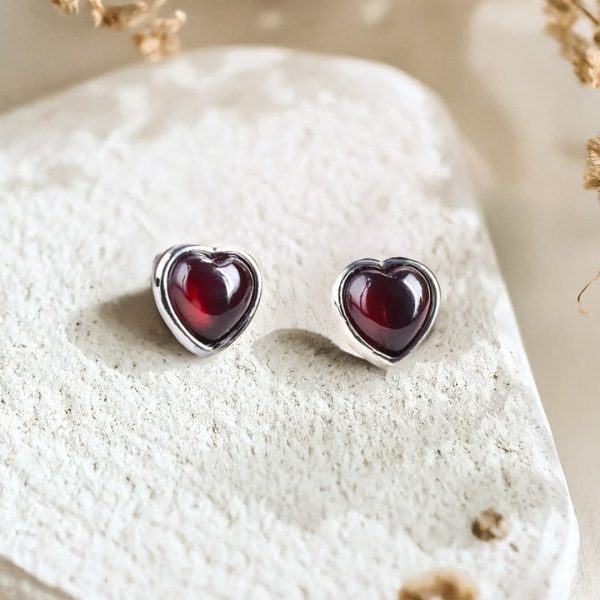 Boucles d'Oreilles "Coeur Passion" en Grenat & Argent