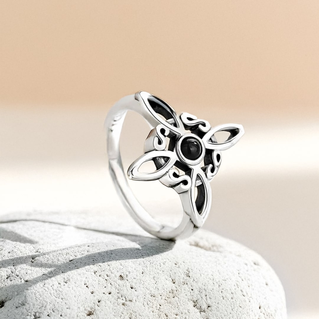 Bague Ajustable "Énergie Mystique" en Noeud de Sorcière & Obsidienne