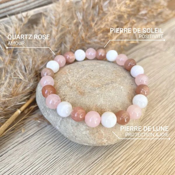 Bracelet "Vénus" en Pierre de Soleil, Quartz Rose & Pierre de Lune – Image 3