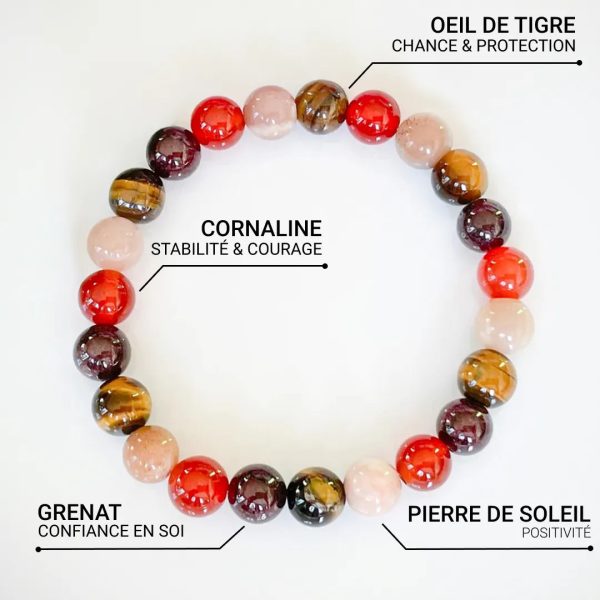 Bracelet "Chance & Joie" en Oeil de Tigre, Pierre de Soleil, Cornaline & Grenat – Image 3