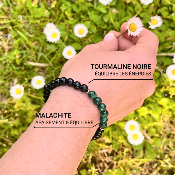 Bracelet "Équilibre Énergétique" en Malachite & Tourmaline Noire – Image 4