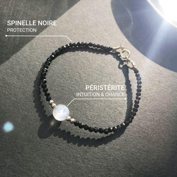 Bracelet "Ancrage & Lumière" en Spinelle & Péristérite (Labradorite Blanche) – Image 3