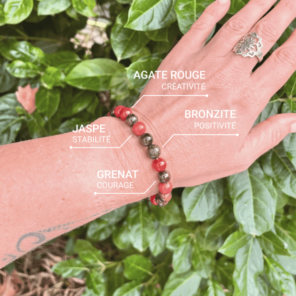 Bracelet "Chakra Racine" en Bronzite, Grenat, Jaspe & Agate Rouge – Image 2