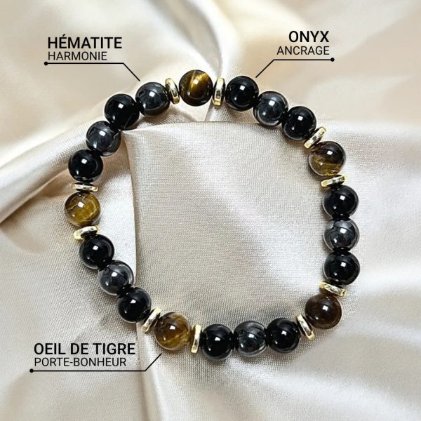 Bracelet "Confiance & Protection" en Oeil de Tigre, Hématite & Onyx – Image 3