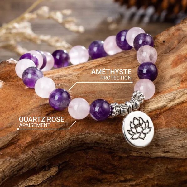 Bracelet "Amour & Spiritualité" en Améthyste & Quartz Rose – Image 3