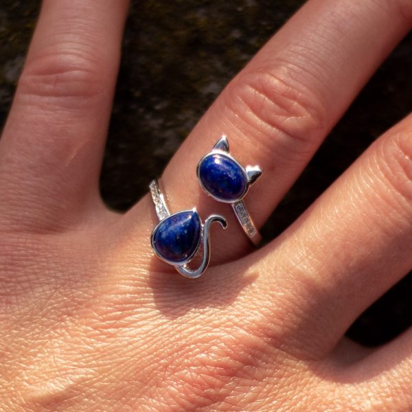 Bague Ajustable "Chat" en Lapis Lazuli – Image 4