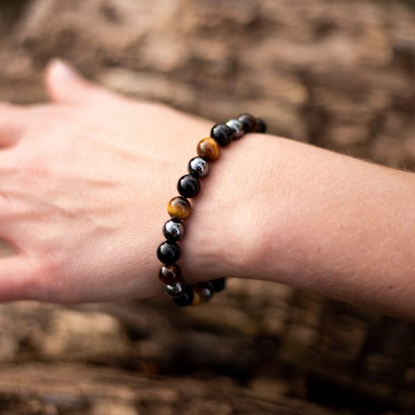 Bracelet "3 Protections" en Oeil de Tigre, Hématite & Obsidienne Noire – Image 3