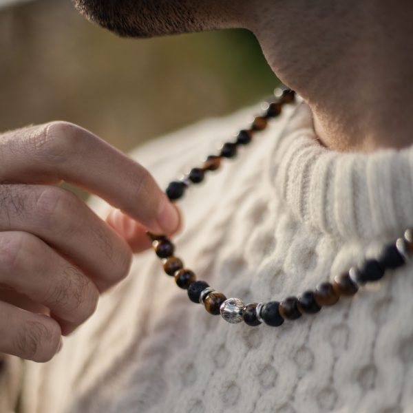 Collier "Énergie Terre & Feu" en Pierre de Lave & Oeil de Tigre – Image 2