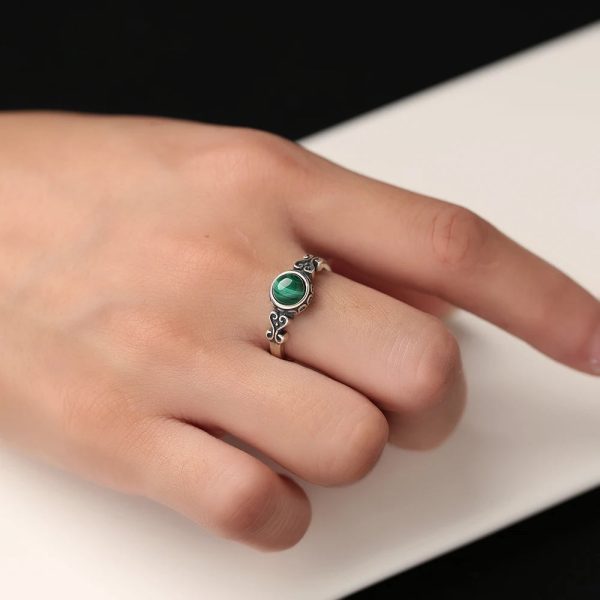 Bague Ajustable "Protection du Cœur" en Malachite & Argent – Image 2