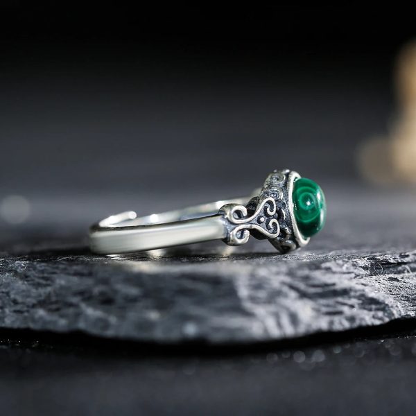 Bague Ajustable "Protection du Cœur" en Malachite & Argent – Image 4