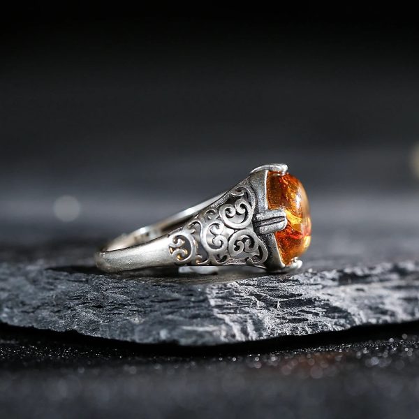 Bague Ajustable "Éclat Solaire" en Ambre & Argent – Image 4