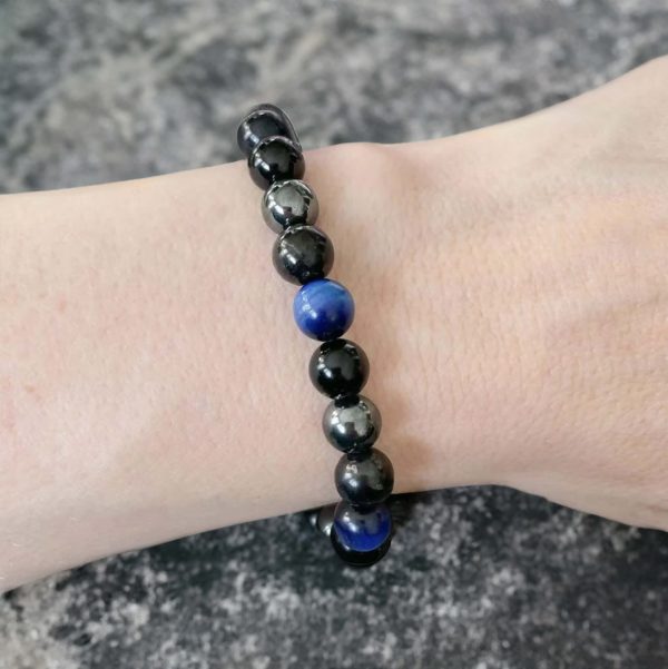 Bracelet "Guidance Intérieure" en Hématite, Tourmaline Noire & Oeil de Tigre Bleu – Image 2