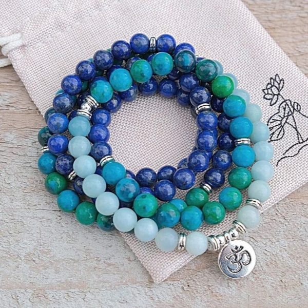 Bracelet Mala "Acceptation" en Chrysocolle, Lapis Lazuli & Amazonite