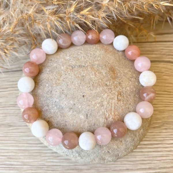 Bracelet "Vénus" en Pierre de Soleil, Quartz Rose & Pierre de Lune