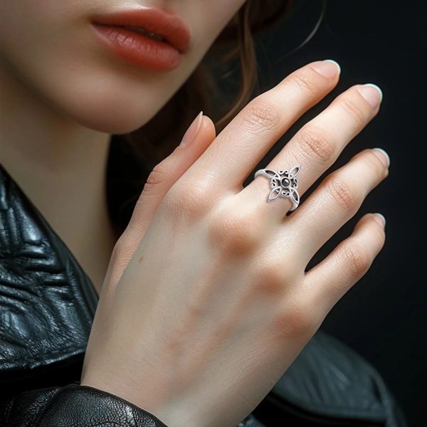 Bague Ajustable "Énergie Mystique" en Noeud de Sorcière & Obsidienne – Image 2