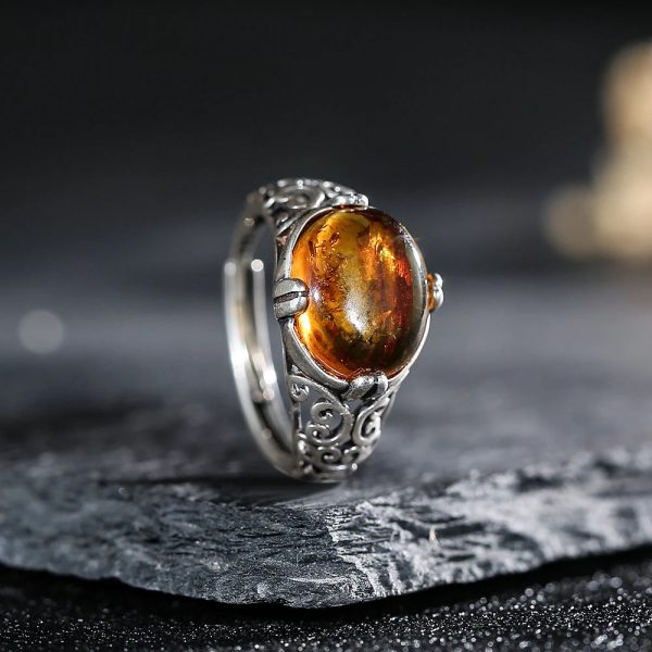 Bague Ajustable "Éclat Solaire" en Ambre & Argent – Image 3