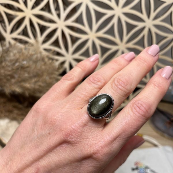 Bague Ajustable "Aura" en Obsidienne Dorée – Image 4