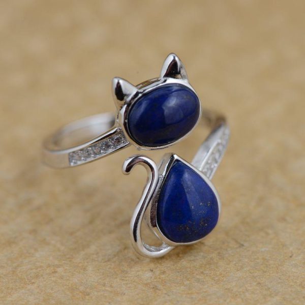 Bague Ajustable "Chat" en Lapis Lazuli – Image 6